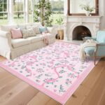 GarveeHome Coquette Pink Rugs for Bedroom Girls, 8x10 Area Rugs for Living Room with Soft Low Pile, Non Slip Floral Bow Washable Rug 8x10 for Nursery Kids Dorm Dining Room Playroom - Image 2