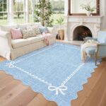 GarveeHome Scalloped Bow Rug for Living Room, Solid Blue Rug for Dorm, Washable Rugs 5x7 Soft Low Pile Non Slip Scalloped Rugs for Nursery College Bedroom Decor Kids Room Playroom - Image 2
