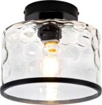 Glass Ceiling Light, Black Semi Flush Mount with Hammered Glass Shade, Farmhouse Light Fixture for Hallway, Bathroom, Entryway, Kitchen,Living Room - Image 2