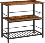 HOOBRO Kitchen Island with Wine Rack, Industrial Island Counter with Hooks and Protective Rails, 3 Tier Kitchen Shelf with Large Workstation, Easy Assembly, Rustic Brown BF02ZD01 - Image 2