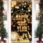 Happy New Year Door Cover 2026 Black Gold New Years Eve Decorations Door Banner Backdrop with Pattern Firework Star Clock Cheers Banners for Home Yard Indoor Outdoor Wall Nye Party Supplies - Image 2