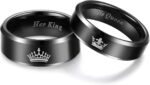 Her King His Queen Ring Black Tungsten Wedding Bands Width 6mm 8mm Size 6-13 (Price Seperated) - Image 2