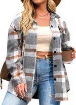 IN'VOLAND Womens Plus Size Shacket Jacket Flannel Plaid Long Sleeve Button Down Shirts Casual Fall Blouses Tops - Image 2