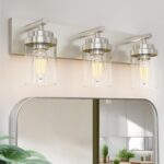 IZORRO Bathroom Vanity Light Fixture, 3-Light 22 Inch Brushed Nickel Bathroom Light Fixtures Over Mirror, with Clear Glass Shade, Modern Farmhouse Vanity Lights, Rustic Restroom Lighting Fixtures - Image 2