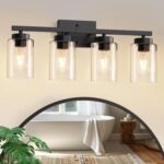 IZORRO Modern Bathroom Light Fixtures, 4 Light Black Vanity Lights, Bathroom Lighting Fixtures Over Mirror with Clear Glass for Living Room Cabinet Bedroom - Image 2