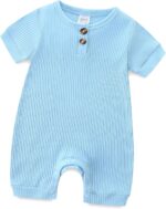 Infant Romper Solid Color One Piece Onesie Short Sleeve Summer Clothes for 0~12M Baby - Image 2