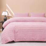 JELLYMONI Plush Duvet Cover Set - King Size Pink Striped Fuzzy Comforter Cover 3pcs Bedding Set Luxury Ultra Soft Faux Fur Duvet Cover & 2 Pillowcases (NO Comforter) - Image 2