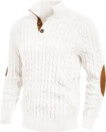 JMIERR Men's Cable Knit Pullover Sweater Casual Long Sleeve Stand Collar Button Knitted Sweaters - Image 2