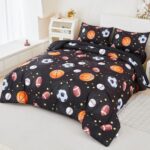 Kids Sports Full Bedding Set Black Basketball Baseball Football Comforter Set for Boys Girls Reversible 5 Pieces Bed in A Bag with Sheets(Black Balls, Full) - Image 2