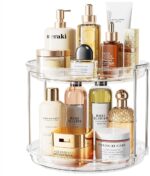 LAMU Rotating Makeup Organizer for Vanity, 10.6in 2 Tier Lazy Susan Turntable Stackable Spinning Skincare Organizer Cosmetic Perfume Tray Display for Bathroom Counterop, Large Capacity, Clear - Image 2