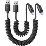 LISEN Coiled USB C Cable, 2 Pack for Android Auto & CarPlay Cable, Short USB A to USB C Cable Compatible with iPhone 17/16/15, Samsung Galaxy S25/S24/S23 A15/A14, Google Pixel 9/8, Space Black 4+6FT - Image 2