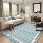 Lahome Scalloped Modern Washable Rugs 5x7,Blue Rugs for Bedroom Aesthetic Soft Living Room Rug,Abstract Minimalist Irregular Non-Slip Low-Pile Throw Carpet for Dining Room Home Office(Blue,5x7) - Image 2