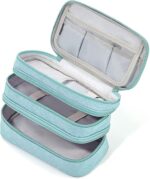 Large Capacity Pencil Case Pouch with 3 Compartments Portable Canvas Stationery Organizer with Double Zippers Simple Sturdy for College School Office Girl Boy Men Women Adult - Light Blue - Image 2