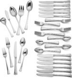 Lenox Silverware Set For 12, Portola 65-Piece Flatware Set with Serving Utensils, Service For 12, 18/10 Stainless Steel Flatware, Dishwasher Safe, Knives Spoons and Forks (Silver, 65 pieces) - Image 2