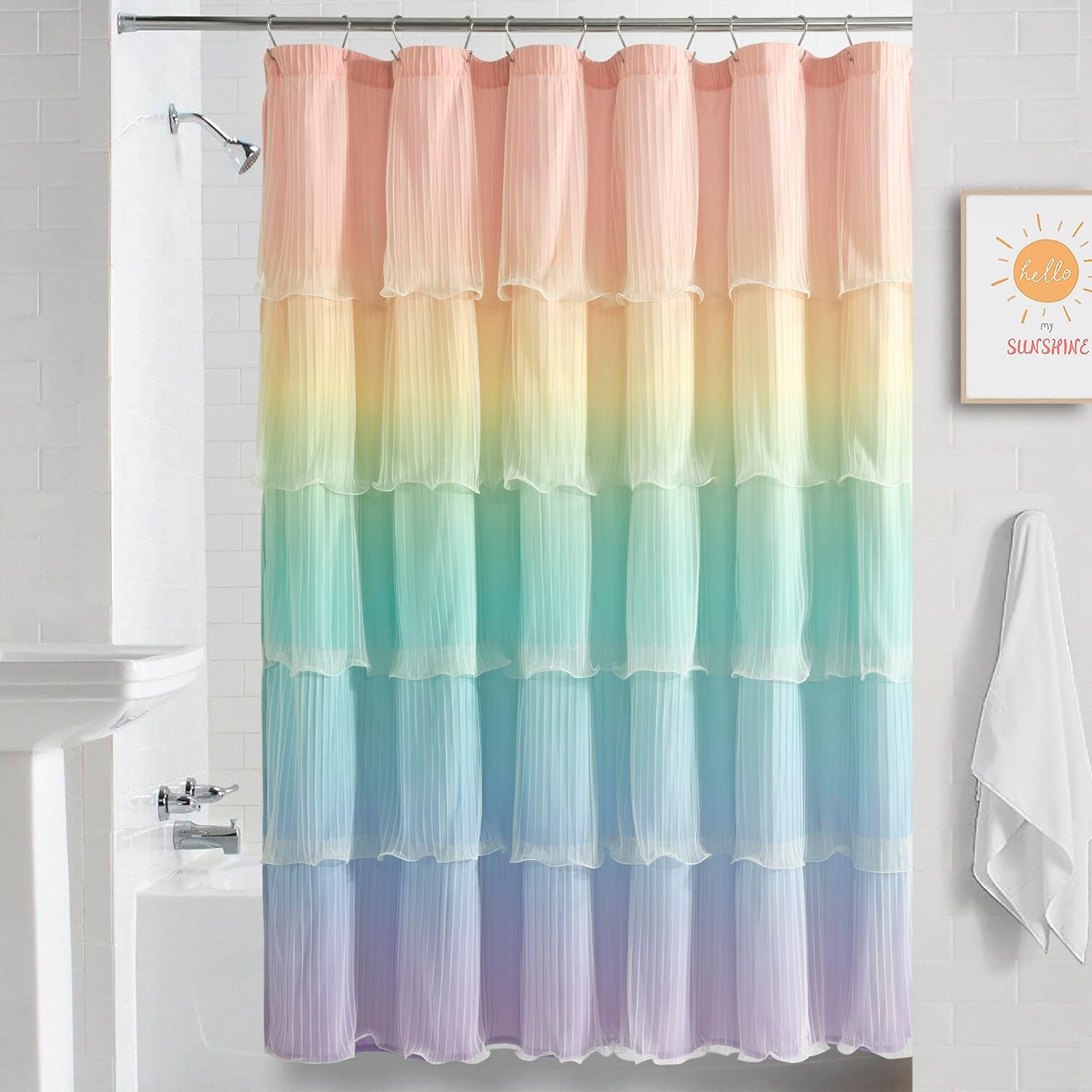 Lush Decor Rainbow Ombre Nerina Ruffled Shower Curtain Single 72" W x 72" L Rainbow -Colorful Shower Curtains for Bathroom - Kids Bathroom Decor - Image 2