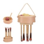 Makeup Brush Cleaner Mat,3 in 1 Upgraded Foldable Silicone Makeup Brush Cleaner Cosmetic Brush Cleaner Makeup Brush Scrubber Bowl for Cleaning, Organizer And Upside Down Drying(Foldable Khaki) - Image 2