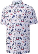 Mens Golf Shirt Moisture Wicking Dry Fit Print Performance Short Sleeve Polo Shirts for Men - Image 2