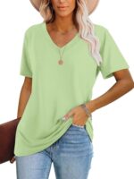 Minetom Women's Color Block/Solid Tops Short Sleeve V Neck T Shirts Summer Casual Tees - Image 2