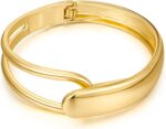 Minimalist Gold Wrap Bracelet for Women with Hinged Closure Sleek Chunky 14k Gold Plated Open-Ended Stacking Cuff Bangles Bracelet - Image 2