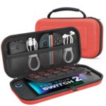 MoKo Carrying Case for Nintendo Switch 2 2025, Protective Hard Shell Portable Travel Carry Case Pouch Holds 10 Cartridges w/Pockets for Switch 2 Accessories and Games, Orange-red - Image 2