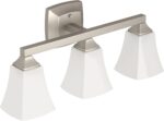 Moen Voss Brushed Nickel 3-Light Dual-Mount Bathroom Vanity Fixture with Frosted Glass, Bath Lighting Above Sink, YB5163BN - Image 2