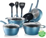 NutriChef 11 Pc Pots and Pans Set - Non Stick Cookware Set with Ceramic Coating, Ergonomic Handles, Induction Ready, Includes Saucepan, Dutch Oven, Large & Small Fry Pans - Royal Blue - Image 2