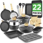 NutriChef 22-Piece Black Marble Non-Stick Cookware and Bakeware Set - Professional Home Kitchen Collection with Multi-Sized Pots, Pans, and Heat-Resistant Tools - Image 2