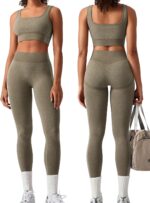 OLCHEE Womens Workout Sets 2 Piece Seamless Square Neck Sports Bra Padded Butt Lifting Leggings High Waist Yoga Gym Outfits - Image 2