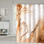 Orange White Shower Curtain, Modern Marble Bathroom Curtains Set with Hooks, Waterfproof Fabric Cloth Home Decor, 72x72 Inch - Image 2
