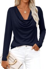 PRETTYGARDEN Womens Spring Tops 2026 Dressy Cowl Neck Long Sleeve Shirts Loose Business Casual Blouses Teacher Tunic Top - Image 2