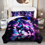 Purple Unicorn Comforter Set Full Size for Girls Kids, Cartoon Kawaii Unicorn with Butterfly Print Down Comforter, Galaxy Stars Fantasy Girls Room Decor Children Bedding - Image 2