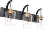 Ralbay Black/Gold Vanity Light Fixtures 3-Lights Industrial Black/Gold Bathroom Vanity Light with Clear Glass Vintage Edison Bathroom Wall Lighting Fixtures - Image 2