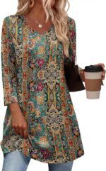 Rapbin Tunic Tops for Women Loose Fit Dressy 3/4 Sleeve V Neck T Shirts Spring Tops for Women 2026 - Image 2