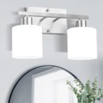 SILAMPDI Bathroom Lighting Fixtures Over Mirror Brushed Nickel, Modern 2-Light Vanity Lights Fixtures, Wall Sconces Light for Bedroom, Hallway, Milky White Glass Shades, E26 Base, Bulbs Not Included - Image 2