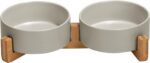 SPUNKYJUNKY Ceramic Dog and Cat Bowl with Wood Stand Non-Slip Matte Glaze Weighted Food Water Set for Cats &Small Dogs 13.5OZ - Image 2