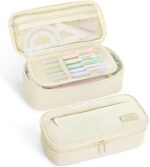 SUNEE Cute Pencil Case, Large Capacity Pencil Pouch, 900D Oxford Big Storage Office Organizer for Stationery, Zipper Pen Bag Makeup Bag, Back to School Supplies for Teen Girls Boys Women Men, Beige - Image 2