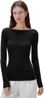 SUUKSESS Cloud Cashmere Women Boat Neck Fitted Long Sleeve Shirt Basic Knit Tops - Image 2
