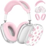 Silicone Case for AirPods Max Headphones, Clear Flower Soft TPU Ear Cups Protector, Headband Cover for AirPod Max, Transparent Protector for Apple AirPods Max (2024/USB-C) for Women, Pink - Image 2