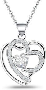 Sterling Silver Pendant Necklace for Women - Adjustable Double Heart Necklace Hypoallergenic Cubic Zirconia Love Heart-Shaped Charm Necklaces Classic Elegant Jewelry Gifts for Her Mom Wife,19inch - Image 2