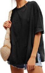 Tankaneo Womens Oversized Tshirts Summer Casual Short Sleeve Crew Neck T Shirt Loose Fit Side Slit Tee Tops - Image 2