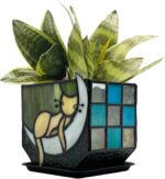Tiffany Stained Glass Fun Moon Sleeping Cat Planter，Cactus Planter，Cute Planters for Indoor Plants,Decorative Flower Pots As Gifts for Cat Lovers，4.6x3x5.15 in - Image 2