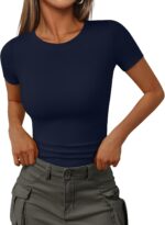 Trendy Queen Women's Crewneck Ribbed Knit Fitted T-Shirt - Image 2