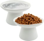 VCEPJH Raised Cat Food Bowls Shallow Cat Plate Pack of 2 Ceramic Elevated Cats Dish 6.1in Flat Anti Whisker Fatigue Wide Pet Food & Water Feeder for Indoor Kitty Kitten (White) - Image 2