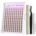 VEYESBEAUTY Brown Manga Lash Clusters Kit Eyelash Extensions Thin & Invisible Band DIY Individual False Eyelashes Newbie's Five-Second Series Wispy Lash Tray, with Clear Bond&Seal Remover Applicator - Image 2