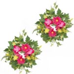 WELL KNOWN 2 Pcs Mini Spring Floral Candle Rings Wreaths for Pillars Home Table Window Decor, 9 Inches Artificial Flower Cabinet Wreath for Kitchen Farmhouse Wedding Party (Fuchsia Pink & Yellow) - Image 2