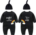 YSCULBUTOL Baby Twins Bodysuit Double Rainbow All The Way Baby Birthday Clothing Infant Romper Hat Set - Image 2