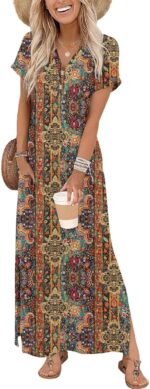 Zeagoo Summer Dresses for Women 2026 Maxi Dresses Vacation Sundress Short Sleeve Casual Sundresses Split Dress with Pockets - Image 2