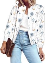 Zeagoo Women's Bomber Jacket Lightweight Zip Up Jacket Casual Striped Jacket Coat Outerwear Windbreaker with Pockets - Image 2