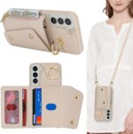 for Samsung Galaxy S22 Case with Card Holder and Strap - Zipper Pocket,Crossbody Lanyard Strap,Credit Card Holder,Stand Ring,Cute Phone Wallet Case for Women(Beige,6.1 Inch) - Image 2