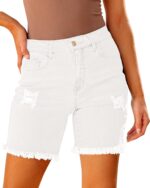 luvamia Jean Shorts for Women High Waisted Trendy Casual Distressed Stretchy Denim Long Shorts Ripped Raw Hem Shorts - Image 2